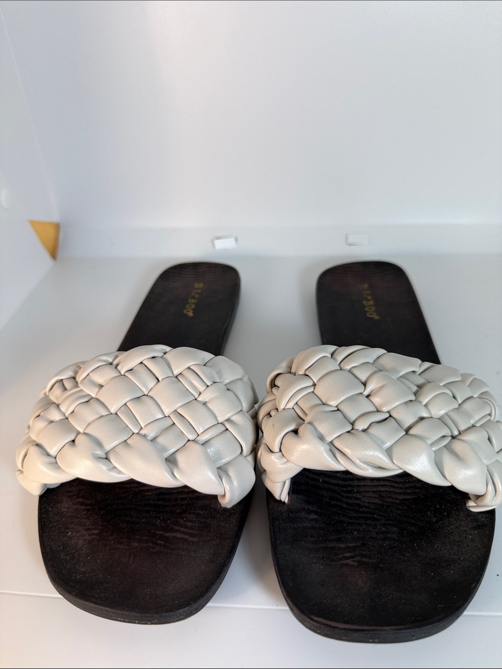 BAMBOO Braided Slide Sandals in Cream and Black